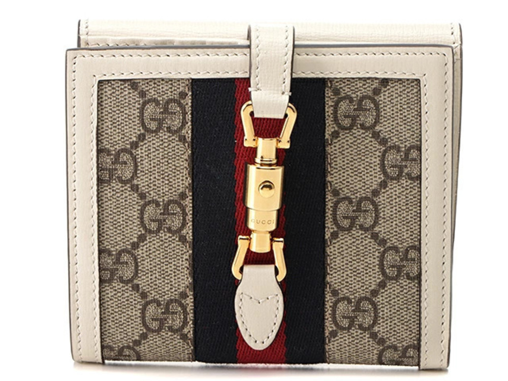Gucci GG Supreme Jackie French Flap Wallet Beige Cream